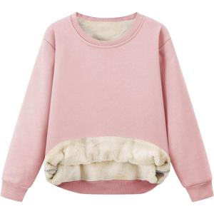 imageFlygo Unisex Boys Girls Fleece Lined Crewneck Sweatshirt Kids Warm Sherpa Pullover Sweater Sweatshirts Fall Winter ClothesPink