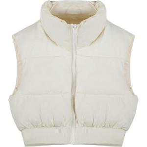 imageFlygo Womens Cropped Puffer Vest Zip Up Stand Collar Sleeveless Padded Bubble Vest02 Beige