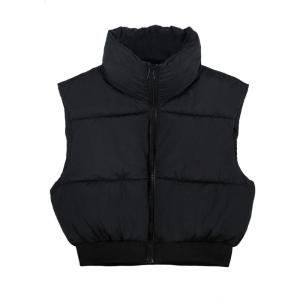 imageFlygo Womens Cropped Puffer Vest Zip Up Stand Collar Sleeveless Padded Bubble Vest02 Black