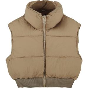 imageFlygo Womens Cropped Puffer Vest Zip Up Stand Collar Sleeveless Padded Bubble Vest02 Khaki