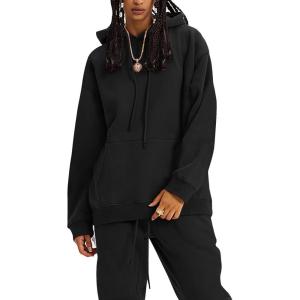 imageFlygo Womens Fleece 2 Piece Outfits Lounge Hoodie Sweatsuits Sets Oversized Sweatshirt Baggy Sweatpants Set WPocketsBlack