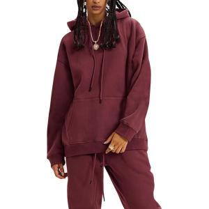 imageFlygo Womens Fleece 2 Piece Outfits Lounge Hoodie Sweatsuits Sets Oversized Sweatshirt Baggy Sweatpants Set WPocketsBurgundy