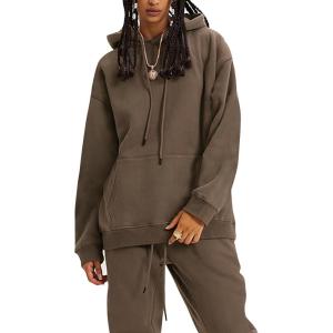 imageFlygo Womens Fleece 2 Piece Outfits Lounge Hoodie Sweatsuits Sets Oversized Sweatshirt Baggy Sweatpants Set WPocketsCoffee