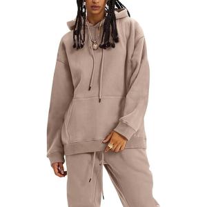 imageFlygo Womens Fleece 2 Piece Outfits Lounge Hoodie Sweatsuits Sets Oversized Sweatshirt Baggy Sweatpants Set WPocketsCoffee Grey