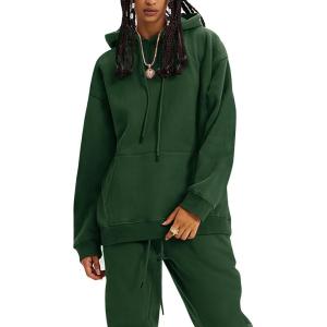 imageFlygo Womens Fleece 2 Piece Outfits Lounge Hoodie Sweatsuits Sets Oversized Sweatshirt Baggy Sweatpants Set WPocketsDark Green