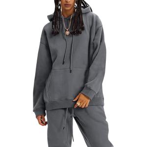 imageFlygo Womens Fleece 2 Piece Outfits Lounge Hoodie Sweatsuits Sets Oversized Sweatshirt Baggy Sweatpants Set WPocketsGrey