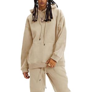imageFlygo Womens Fleece 2 Piece Outfits Lounge Hoodie Sweatsuits Sets Oversized Sweatshirt Baggy Sweatpants Set WPocketsKhaki