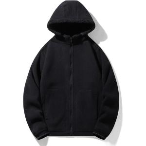 imageFlygo Womens Fleece Jacket Reversible Zip up Hoodie Fuzzy Coat Sherpa Lined Warm Winter Jackets CoatsBlack