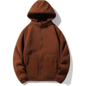 imageFlygo Womens Fleece Jacket Reversible Zip up Hoodie Fuzzy Coat Sherpa Lined Warm Winter Jackets CoatsBrown