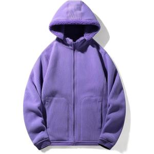imageFlygo Womens Fleece Jacket Reversible Zip up Hoodie Fuzzy Coat Sherpa Lined Warm Winter Jackets CoatsPurple