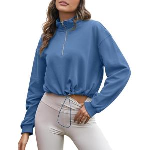 imageFlygo Womens Half Zip Sweatshirts Stand Collar Activewear Running Workout Pullover TopsBlue