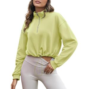 imageFlygo Womens Half Zip Sweatshirts Stand Collar Activewear Running Workout Pullover TopsLight Green