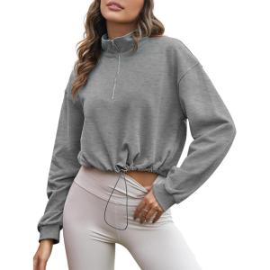 imageFlygo Womens Half Zip Sweatshirts Stand Collar Activewear Running Workout Pullover TopsLight Grey
