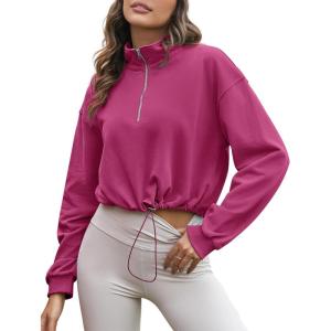 imageFlygo Womens Half Zip Sweatshirts Stand Collar Activewear Running Workout Pullover TopsMagenta