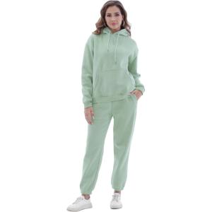 imageFlygo Womens Two Piece Outfits Oversized Sweat Suits Lounge Sets Sweatshirts Winter Teacher Clothing Sweatpants with PocketsBean Green