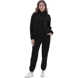 imageFlygo Womens Two Piece Outfits Oversized Sweat Suits Lounge Sets Sweatshirts Winter Teacher Clothing Sweatpants with PocketsBlack