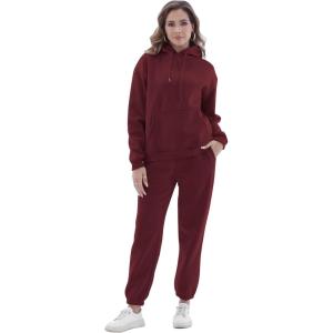 imageFlygo Womens Two Piece Outfits Oversized Sweat Suits Lounge Sets Sweatshirts Winter Teacher Clothing Sweatpants with PocketsBurgundy
