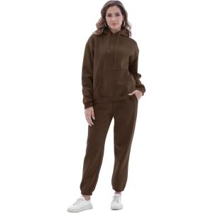 imageFlygo Womens Two Piece Outfits Oversized Sweat Suits Lounge Sets Sweatshirts Winter Teacher Clothing Sweatpants with PocketsCoffee