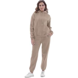 imageFlygo Womens Two Piece Outfits Oversized Sweat Suits Lounge Sets Sweatshirts Winter Teacher Clothing Sweatpants with PocketsCoffee Grey