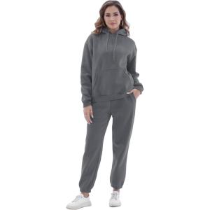 imageFlygo Womens Two Piece Outfits Oversized Sweat Suits Lounge Sets Sweatshirts Winter Teacher Clothing Sweatpants with PocketsGrey