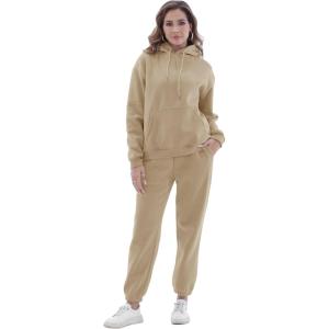 imageFlygo Womens Two Piece Outfits Oversized Sweat Suits Lounge Sets Sweatshirts Winter Teacher Clothing Sweatpants with PocketsKhaki