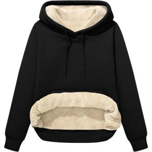 imageFlygo Womens Winter Hoodies Fleece Sherpa Lined Hooded Sweatshirt Heavyweight Warm Pullover Hoodie TopHooded Black