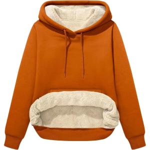 imageFlygo Womens Winter Hoodies Fleece Sherpa Lined Hooded Sweatshirt Heavyweight Warm Pullover Hoodie TopHooded Caramel