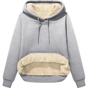 imageFlygo Womens Winter Hoodies Fleece Sherpa Lined Hooded Sweatshirt Heavyweight Warm Pullover Hoodie TopHooded Grey