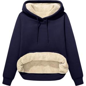imageFlygo Womens Winter Hoodies Fleece Sherpa Lined Hooded Sweatshirt Heavyweight Warm Pullover Hoodie TopHooded Navy