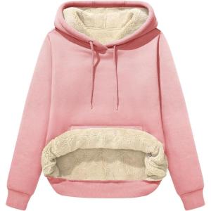 imageFlygo Womens Winter Hoodies Fleece Sherpa Lined Hooded Sweatshirt Heavyweight Warm Pullover Hoodie TopHooded Pink