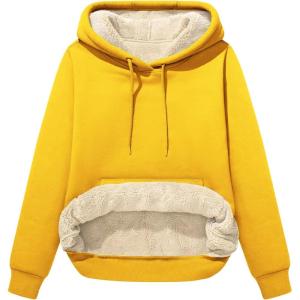 imageFlygo Womens Winter Hoodies Fleece Sherpa Lined Hooded Sweatshirt Heavyweight Warm Pullover Hoodie TopHooded Yellow