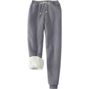 imageFlygo Womens Winter Warm Fleece Joggers Pants Sherpa Lined Athletic Active SweatpantsAshgrey