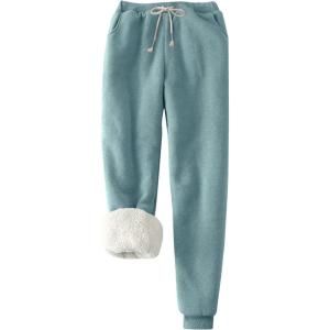 imageFlygo Womens Winter Warm Fleece Joggers Pants Sherpa Lined Athletic Active SweatpantsBea Green