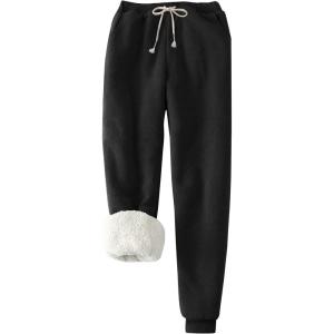 imageFlygo Womens Winter Warm Fleece Joggers Pants Sherpa Lined Athletic Active SweatpantsBlack