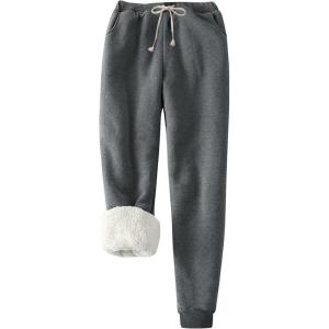 imageFlygo Womens Winter Warm Fleece Joggers Pants Sherpa Lined Athletic Active SweatpantsDark Grey