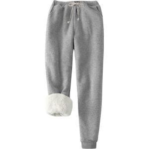 imageFlygo Womens Winter Warm Fleece Joggers Pants Sherpa Lined Athletic Active SweatpantsLight Grey