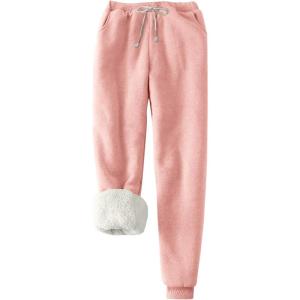 imageFlygo Womens Winter Warm Fleece Joggers Pants Sherpa Lined Athletic Active SweatpantsPink