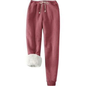 imageFlygo Womens Winter Warm Fleece Joggers Pants Sherpa Lined Athletic Active SweatpantsWine Red