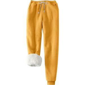 imageFlygo Womens Winter Warm Fleece Joggers Pants Sherpa Lined Athletic Active SweatpantsYellow