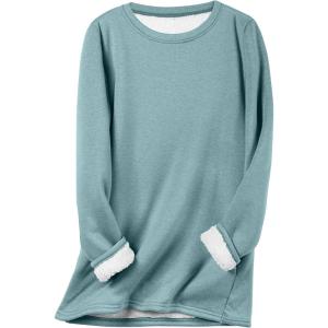 imageFlygo Womens Winter Warm Sherpa Lined Fleece Crewneck Sweatshirt Pullover Loungewear Tunic TopsBean Green