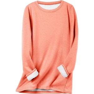 imageFlygo Womens Winter Warm Sherpa Lined Fleece Crewneck Sweatshirt Pullover Loungewear Tunic TopsWatermelon