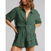 imageFlygo Womens Casual 2 Piece Outfits Cotton Linen Sets Button Down Oversized Shirt Shorts 2025 Pajama Lounge Beach SetArmy Green