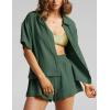 imageFlygo Womens Casual 2 Piece Outfits Cotton Linen Sets Button Down Oversized Shirt Shorts 2025 Pajama Lounge Beach SetArmy Green