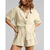 imageFlygo Womens Casual 2 Piece Outfits Cotton Linen Sets Button Down Oversized Shirt Shorts 2025 Pajama Lounge Beach SetBeige