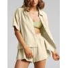 imageFlygo Womens Casual 2 Piece Outfits Cotton Linen Sets Button Down Oversized Shirt Shorts 2025 Pajama Lounge Beach SetBeige