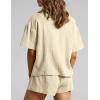 imageFlygo Womens Casual 2 Piece Outfits Cotton Linen Sets Button Down Oversized Shirt Shorts 2025 Pajama Lounge Beach SetBeige