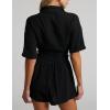 imageFlygo Womens Casual 2 Piece Outfits Cotton Linen Sets Button Down Oversized Shirt Shorts 2025 Pajama Lounge Beach SetBlack