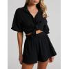 imageFlygo Womens Casual 2 Piece Outfits Cotton Linen Sets Button Down Oversized Shirt Shorts 2025 Pajama Lounge Beach SetBlack