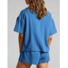 imageFlygo Womens Casual 2 Piece Outfits Cotton Linen Sets Button Down Oversized Shirt Shorts 2025 Pajama Lounge Beach SetBlue