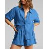 imageFlygo Womens Casual 2 Piece Outfits Cotton Linen Sets Button Down Oversized Shirt Shorts 2025 Pajama Lounge Beach SetBlue